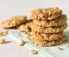 Stack of five Easy One-Bowl Oatmeal Peanut Butter Cookies 
