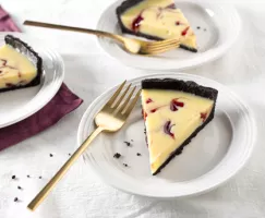 White Chocolate Raspberry Swirl Tart with a Dark Chocolate Crust